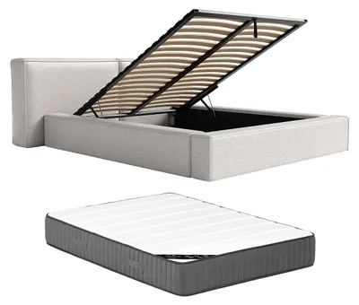 Produktbild von Bett mit Box 140 x 190 cm - Stoff - Hellgrau + Matratze - TIMANO Pascala Morabito