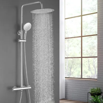 Produktbild von Duschsystem mit Thermostatarmatur – Thermostatische Duscharmatur – Regendusche – Badezimmerarmatur – Mischarmatur