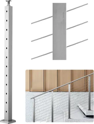Obrázok produktu pre Stĺpik zábradlia z nehrdzavejúcej ocele - 107x5x5 cm - s 30° predvŕtanými otvormi - horizontálny a zakrivený držiak - 1 kus - strieborný - 1JZLGZXYS1062TLWC001V0