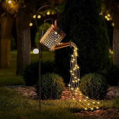 Produktbild von PolkaHome® Gieter auf Solar mit Lichterkette und Hirtenstab, LED-Laterne für Außen, Garten, wasserdicht, Terrassen- und