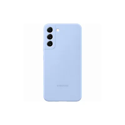 The back of a blue Samsung phone case with a camera cutout.