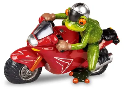 Image de Figurine décorative représentant une grenouille sur une moto, 18 cm
