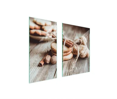 Produktbild von Herdabdeckplatten 2 teilig 75x52 Glaskeramikkochfeld Abdeckung Glas Schneidebrett Kuchen Holz
