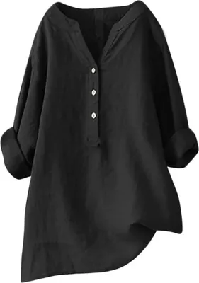 Produktbild von Elegante Damen-Leinenbluse - Sommer Langarm, Große Größen verfügbar, Bügelfrei, Mittelalter-Tunika-Stil