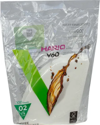 Zdjęcie produktu dla Hario VCF-02-100W, Filiżanka, Jednorazowy filtr do kawy, Papier, Biały, 100 g, 100 szt.