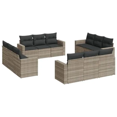 Produktbild von vidaXL 12-tlg. Garten-Sofagarnitur mit Kissen Hellgrau Poly Rattan