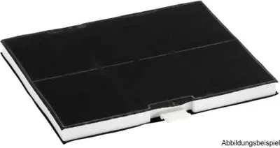 A black carbon filter with white foam edges, shown from a diagonal angle.