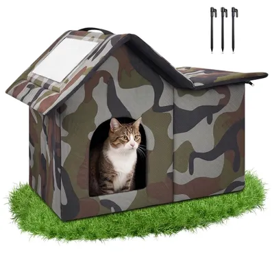 Katzenhaus Outdoor, winterfest, Legergrün, für Katzen & kleine Hunde