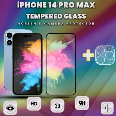 Produktbild von iPhone 14 PRO MAX Displayschutzfolie und Objektivschutz aus gehärtetem Glas 9H