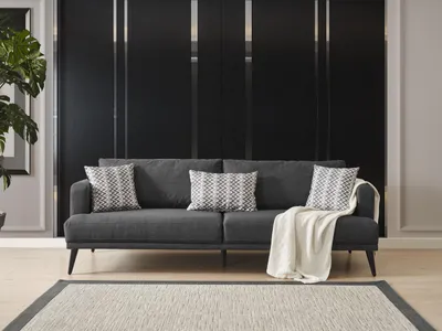 Image de Canapé 4 places, tissu gris, design moderne, idéal pour un salon
