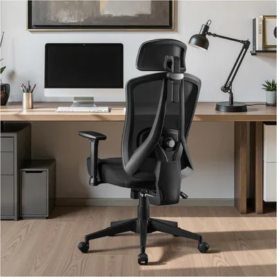 Produktbild von STOOLINK Ergonomischer Bürostuhl 150kg Mesh 3D Armlehnen Kopfstütze Schwarz