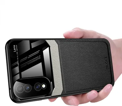 Obrázek produktu pro Honor 70 Pouzdro, Hybridní TPU Nárazník, Protiskluzové, Kožené Pouzdro s Texturou Litchi a Skleněnou Ochrannou pro Honor 70 černé