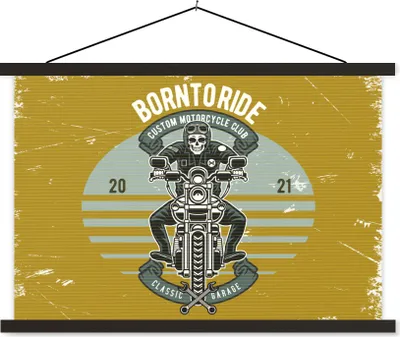 Produktbild von MuchoWow® Textilposter Mancave - Motor - Skelett - Vintage 90x60 cm mit schwarzem Rahmen - Aufhängungssatz