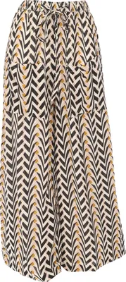 Produktbild von Boho Sommerhose, Luftige Hose mit Retrodruck - Beige/schwarz, Damen, Creme-weiß, Viskose, Größe: S