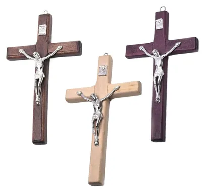 3er-Set Vintage Holzkreuze 12x7 cm mit Jesusfigur
