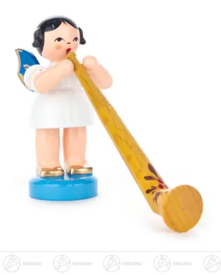 Produktbild von Engel mit Alphorn - Blaue Flügel - stehend (6cm) von Kunstgewerbe Uhlig