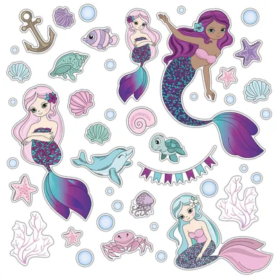 Imagen del producto de Calcomanías de sirena, 44 unidades, de colores variados, para manualidades