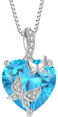 Immagine prodotto di Collana a forma di farfalla, argento sterling 925, con pietra portafortuna a forma di cuore (acquamarina), lunghezza 45+3 cm