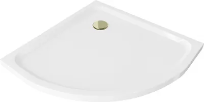 Produktbild von Mexen Flat halbrunde Duschwanne slim 80 x 80 cm, Weiß, Siphon Gold - 41108080G