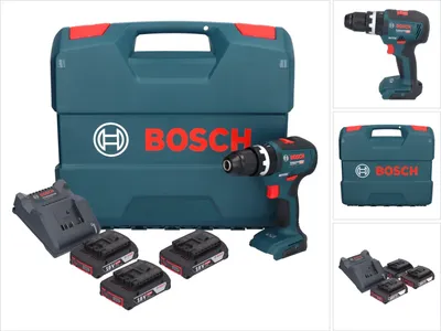Produktbild von Bosch GSB 18V-55 Professional Akku Schlagbohrschrauber 18 V 55 Nm Brushless ( 0615990M5V ) + 3x Akku 2,0 Ah + Ladegerät + Koffer