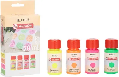 Produktbild von Talens Textilfarben Set Neon 4 x 50 ml - Stoffmalfarben für Kleidung