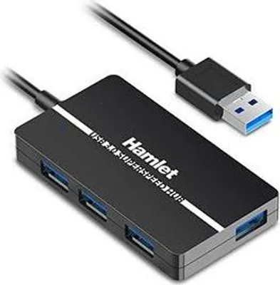 Produktbild von Hamlet XHUB-04U3 Schnittstellen-Hub USB 3.2 Gen 1 (3.1 Gen 1) Type-A 5000 Mbit/s Schwarz