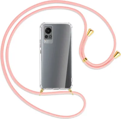 Produktbild von Handykette Backcover-Schutzhülle mit Band (Metall goldfarben) für vivo X60 - rosa