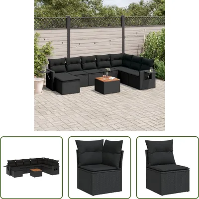 Produktbild von The Living Store 9-tlg. Garten-Sofagarnitur mit Kissen Schwarz Poly Rattan