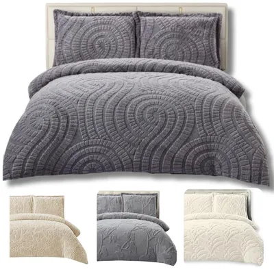 Produktbild von Textom Teddy bear Bettwäsche 160x200 cm + 2x 70x80 cm Flanell Teddyflausch weich grau