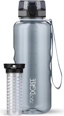Produktbild von uberBottle crystalClear Trinkflasche mit Fruchtbehälter 1500ml / Stone Gray/ 720DGREE