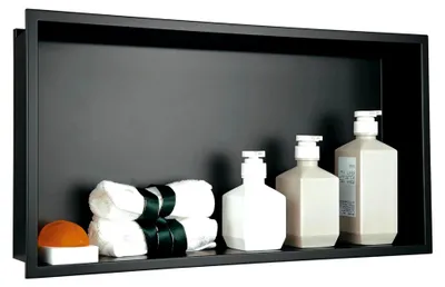 Produktbild von Wandmontierte Duschbrause aus Edelstahl mit Unterputzinstallation und wasserdichter Ablage – Schwarz 60x30x10 cm, ohne Fliesenbedarf