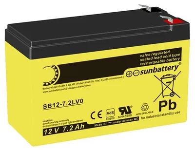 Produktbild von Sun Battery Blei-Akku SB12-7.2LV0 (VdS) AGM, Standard, Faston 6,3 mm
