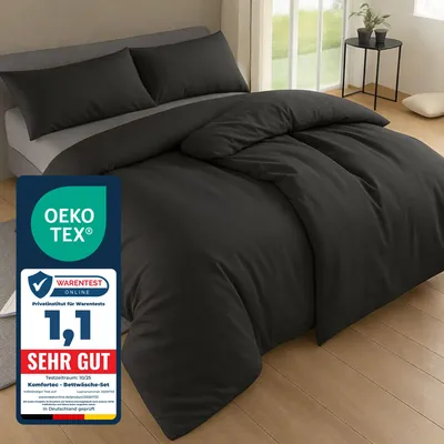 Produktbild von Komfortec Bettwäsche 135x200 4teilig Bettwäsche-Sets 2 Bettbezüge 135x200 cm + 2 Kissenbezüge 40x80 cm, Anthrazit mit Reißverschluss