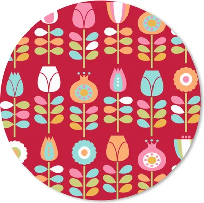 Produktbild von MuchoWow® Mauspad Mousepad Muster - Blumen - Retro - Rot 20x20 cm - Mousepads - Maus Mat - Pad - Mausunterlage - Schreibtischmatte