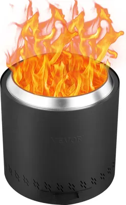 A black fire pit with flames burning inside, set against a white background.