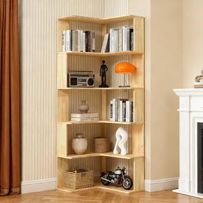 Image de Étagère d'angle en bois - Bibliothèque sur pied en L - Avec rangements - Style moderne et minimaliste - Pour le salon/bureau - Modèle 5 - Couleur 5
