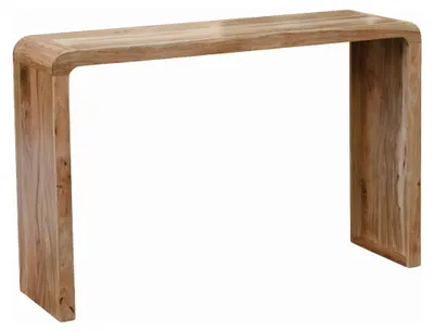 Konsolentisch Akazie Massivholz 120 cm in Gesamtansicht von vorne mit abgerundeten Kanten und massiven Holzbeinen.