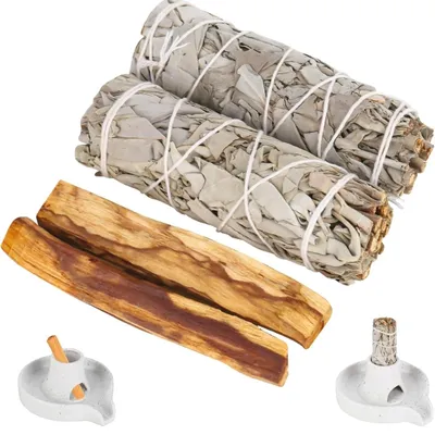 Immagine prodotto di Set di incensi, composto da salvia e palo santo, confezione da 4, ideale per rituali