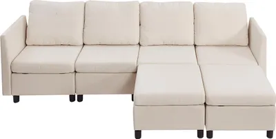 Produktbild von SucceBuy Modulares Ecksofa mit verstecktem Stauraum, gepolstertes Schlafsofa mit hochelastischem Schaumstoff und Massivholzrahmen, geeignet für Wohnzimmer und Schlafzimmer (4-Sitzer)