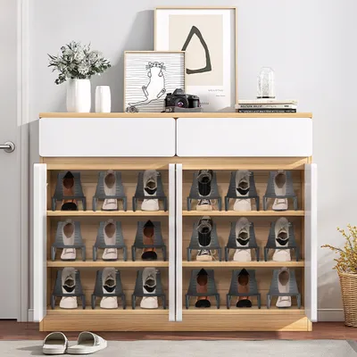 Produktbild von TWOLIIN 10 Stück Schuhschlitze Organizer aus stabilem PP, rutschfeste Schuhhalter, platzsparend Schuhregal für Zuhause, Eingangsbereich, Kleiderschrank, Weiß