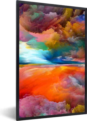 Produktbild von MuchoWow® Gerahmtes Poster Gemälde - Ölgemälde - Abstrakt - Wolken 60x90 cm - Poster mit Schwarzem Bilderrahmen Wandposter Rahmen Foto Bilder - Kunst