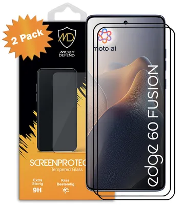Productafbeelding van 2-Pack MobyDefend Screenprotectors - Geschikt voor  Motorola Edge 60 Fusion  -  Screensavers Met Zwarte Randen - Gehard Glas