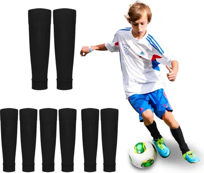 Produktbild von Zbssny Kinder Fußballstutzen, 32 cm Lang, 4 Paar, Schwarz, Atmungsaktiv, Elastische Sportsocken