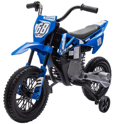 Zdjęcie produktu dla Elektryczny motocykl dla dzieci z podpórkami | Kolor: Niebieski | Wymiary: 56x107x70 cm