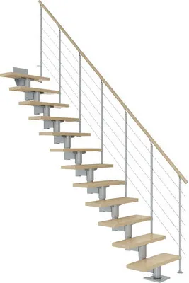 Produktbild von Pertura Mittelholmtreppe Chiron Ahorn Leimholz Perlgrau Gerade 75 cm 13 Stufen / 14 Steigungen Relinggeländer Grau (RAL