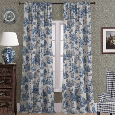 Produktbild von Omgoods – Blaue und weiße Vorhänge, 96 Zoll lang – Set mit 2 Stück für das Wohnzimmer