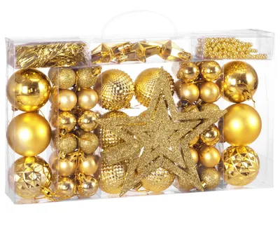 Produktbild von DEUBA® Weihnachstkugeln 66tlg Ø 3-6cm Kunststoff matt glänzend Christbaumkugeln Christbaumschmuck Anhänger Weihnachtsbaumkugeln Weihnachtsdeko Gold