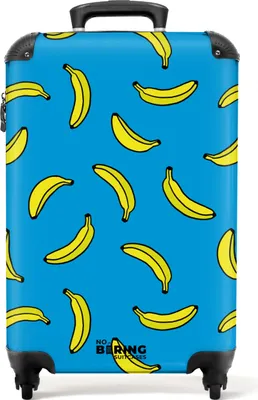 Produktbild von NoBoringSuitcases.com Hartschalen Handgepäck Koffer 55x35x20 cm, 36L, Druck für Männer: Blau mit gelben Bananen, Reisekoffer mit 4 Rollen