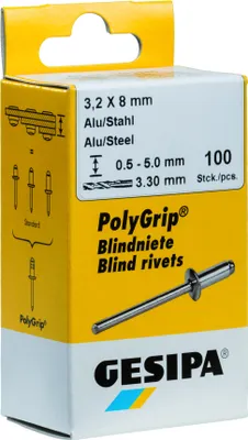 Image de GESIPA Blindniete Mini-Pack 100x Alu/Stahl 4x8 Scherkraft 1400N Flachrundkopf