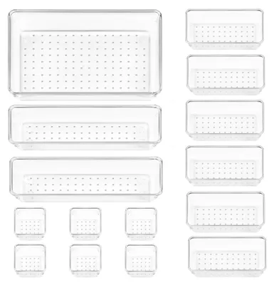Schubladen-Organizer-Set, 15-teilig, transparent, 4 Größen